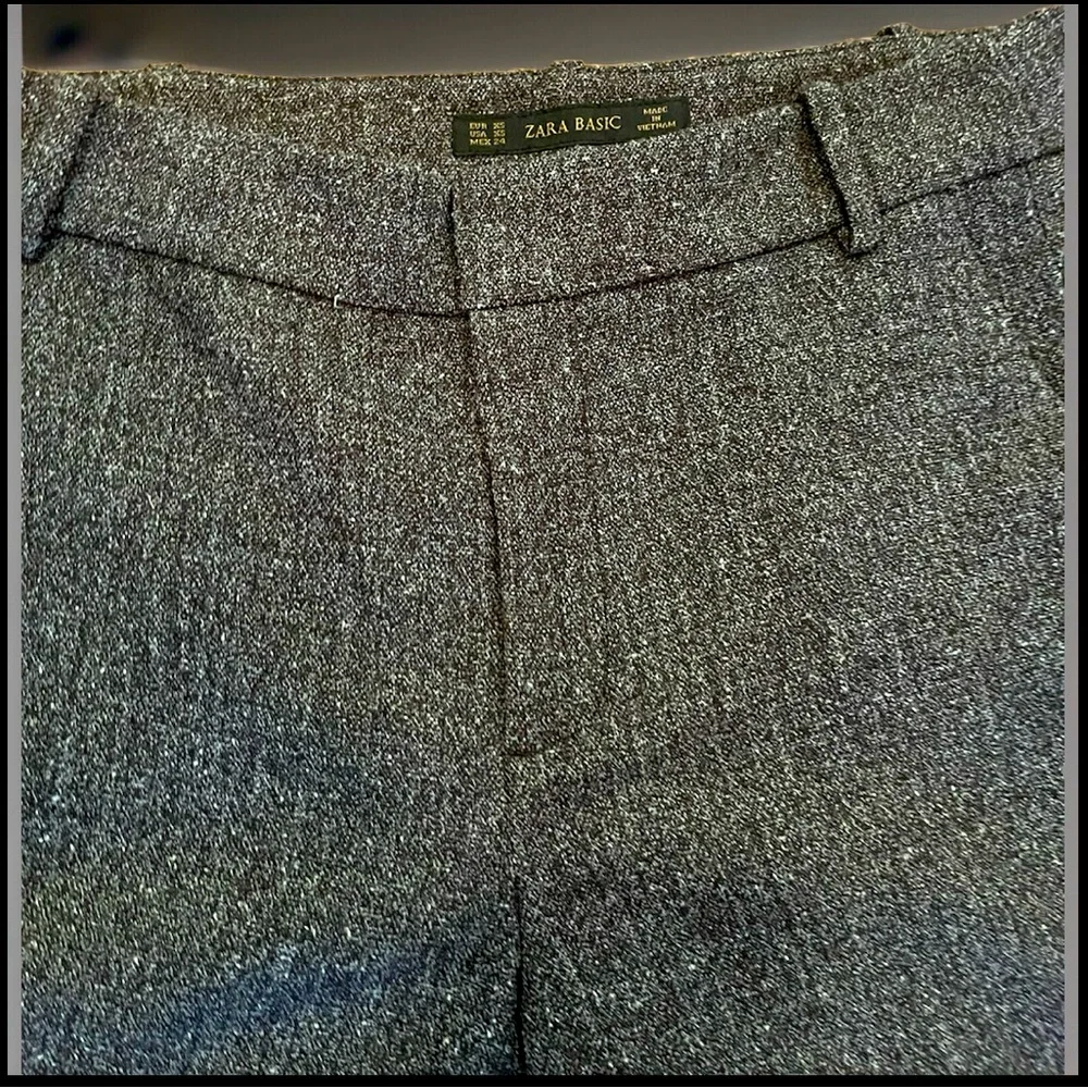 Zara Basic Side Pockets W/Front Zip, Button, & Metallic Hook Wool Grey Trousers
